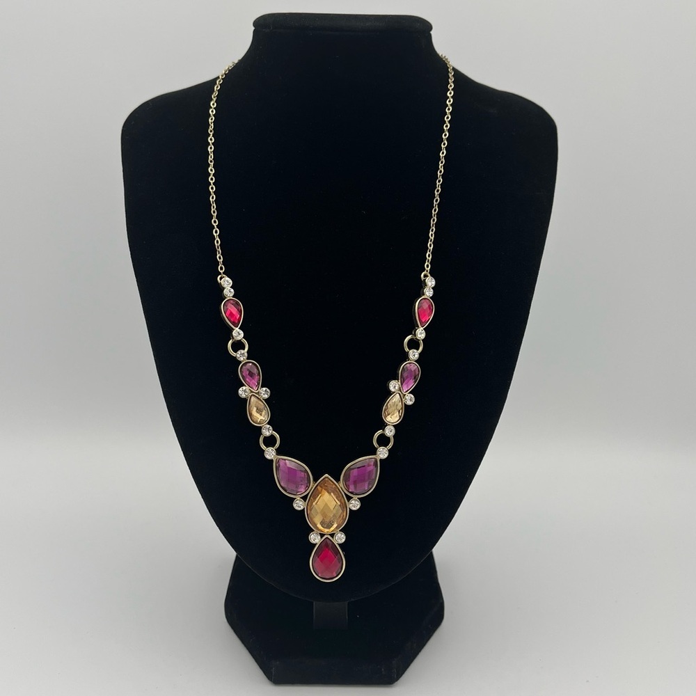 Oriflame Gold-Tone Multi-Color Teardrop Crystal Fashion Necklace